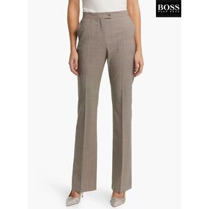 HUGO BOSS NWT TENIVER 100% VIRGIN WOOL BEIGE HOUNDSTOOTH DRESS PANTS. SIZE 6